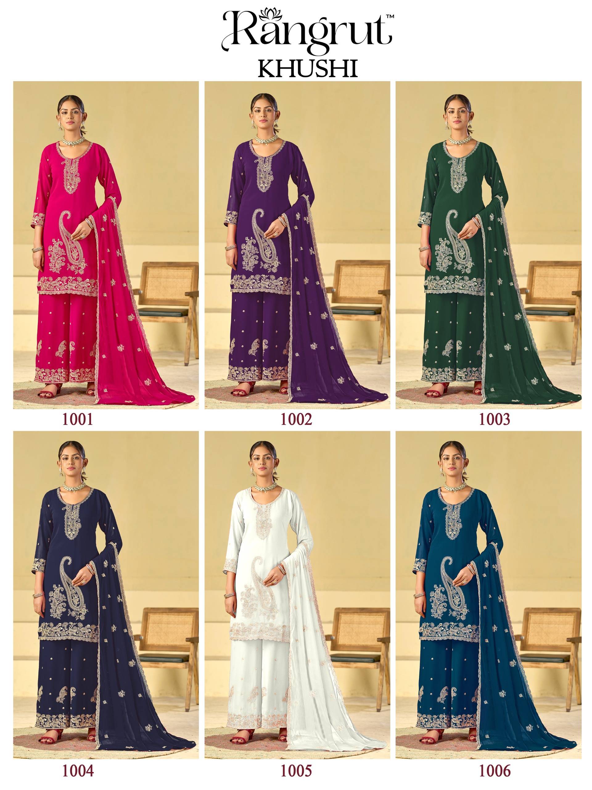 KHUSHI By Rangrut 1001 To 1006 Series Stylish Beautiful Colourful GEORGETTE Dresses At Wholesale Price